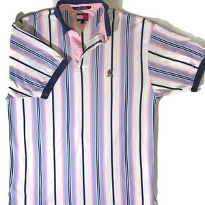 VTG 1990 Tommy Hilfiger Pink Blue Candy Striped Polo